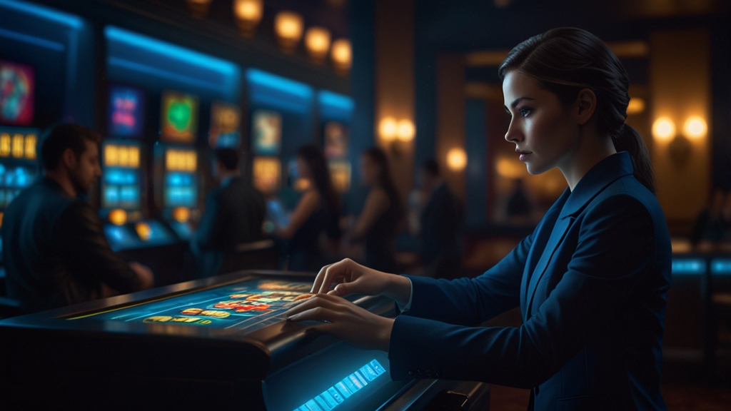 Casino cashier screen showing deposit options and wallet icons in a dark gaming room