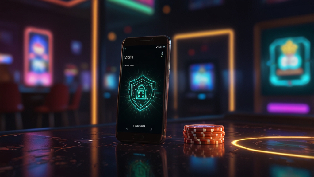 Android phone installing an APK with a casino lobby in the background