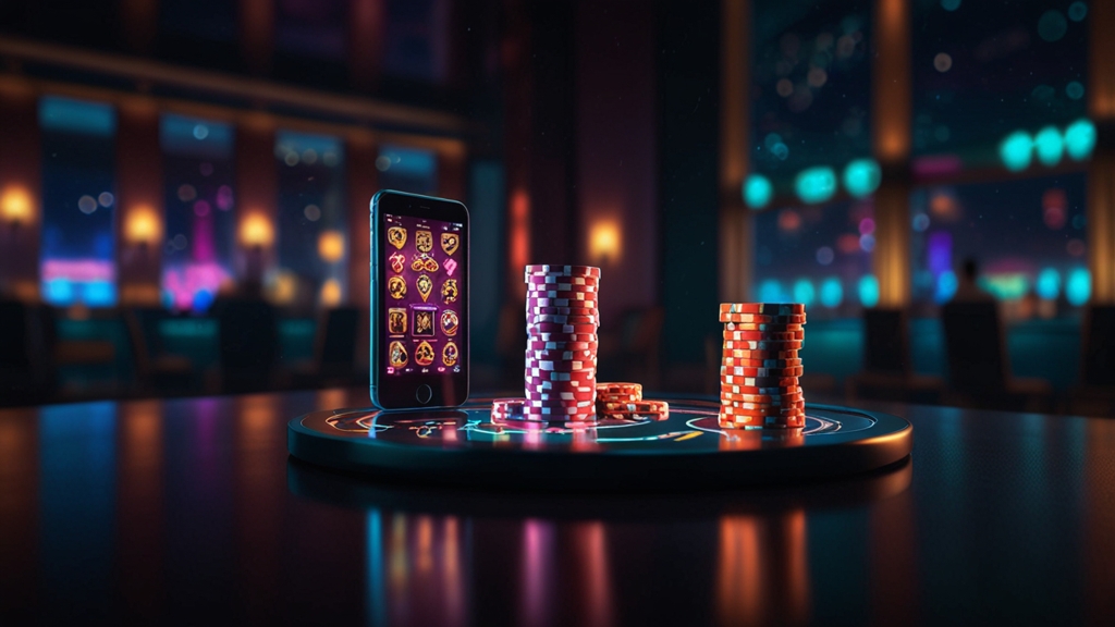 Smartphone showing a casino mobile lobby and app download screen