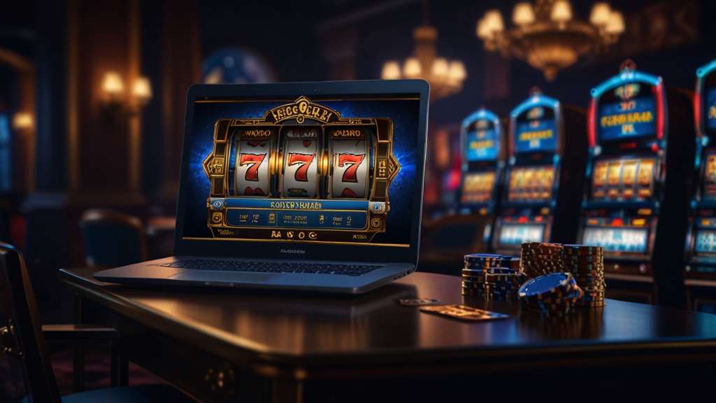 Dark casino desk with a free spins voucher and no deposit bonus symbols