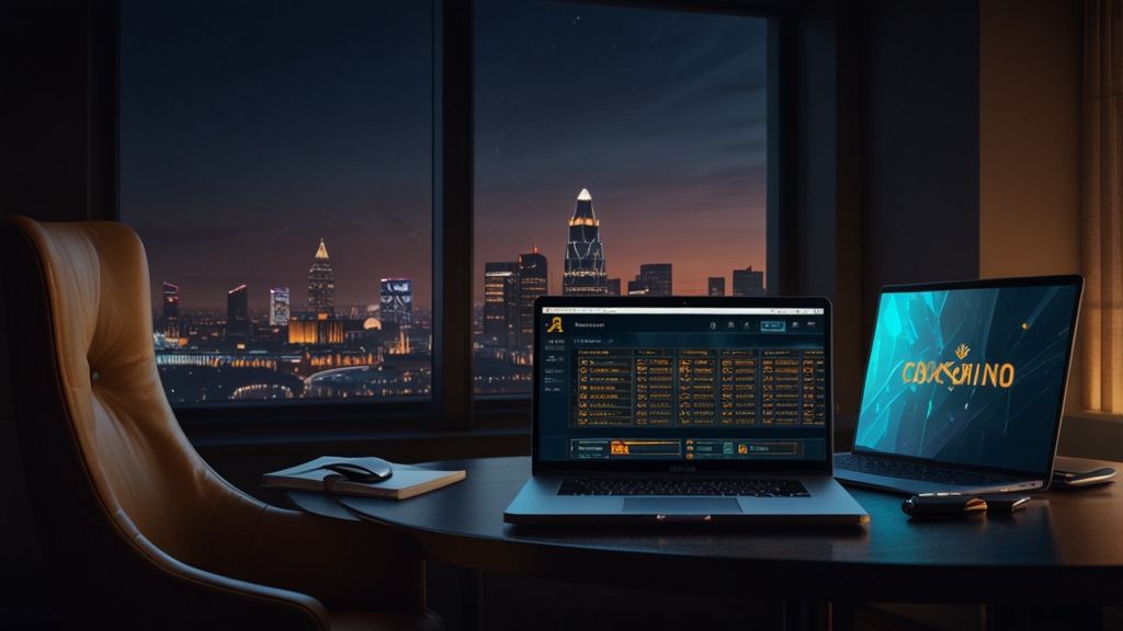 British player using a laptop to access a casino login page at night